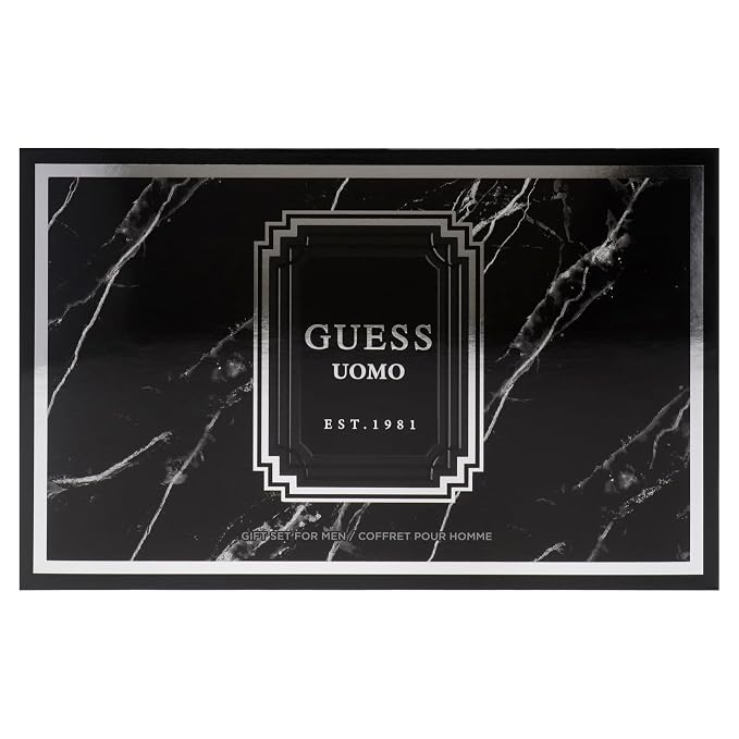 Guess Uomo by Guess for Men - 4 Pc Gift Set 3.4oz EDT Spray, 6oz Deodorizing Body Spray, 3.4oz Shower Gel, Pouch