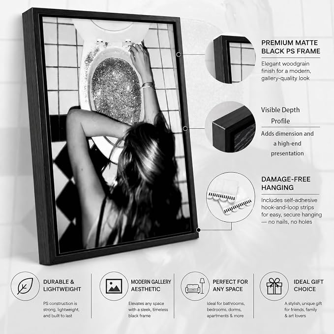 Framed Trendy After the Disco Party Canvas Wall Art Fashion Luxury Women Picture Wall Decor Black and White Feminist Bathroom Poster Print for Girl Bedroom Dorm Home Decoration 16x24in