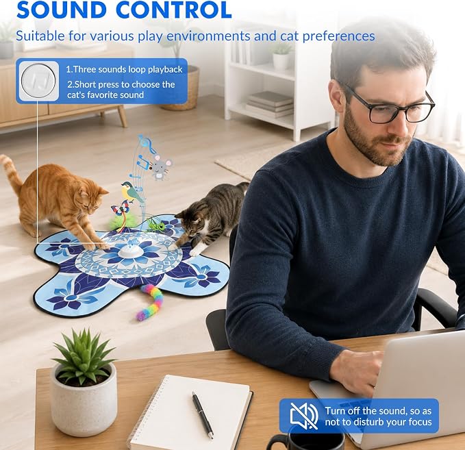 Wortade 3in1 Interactive Hide-and-Seek Cat Toy, Rotating, Blue