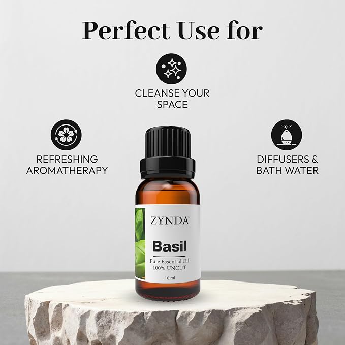 Basil Essential Oil 100% Pure & Natural – Premium Aromatherapy Oil for Diffuser, Massage, Relaxation & Culinary Use – Steam Distilled Uncut Basil Essential Oil Organic, 10ml