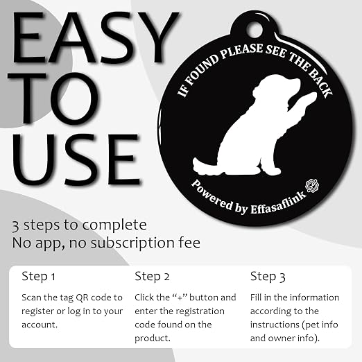 RFID 134.2Khz & QR Code Pet ID Tag, Collar Tag, Dual Function - Scan QR for Helping Lost Pets Go Home, Replace RFID Microchip for Smart Auto Pet Door and Feeder (Black-Dog)