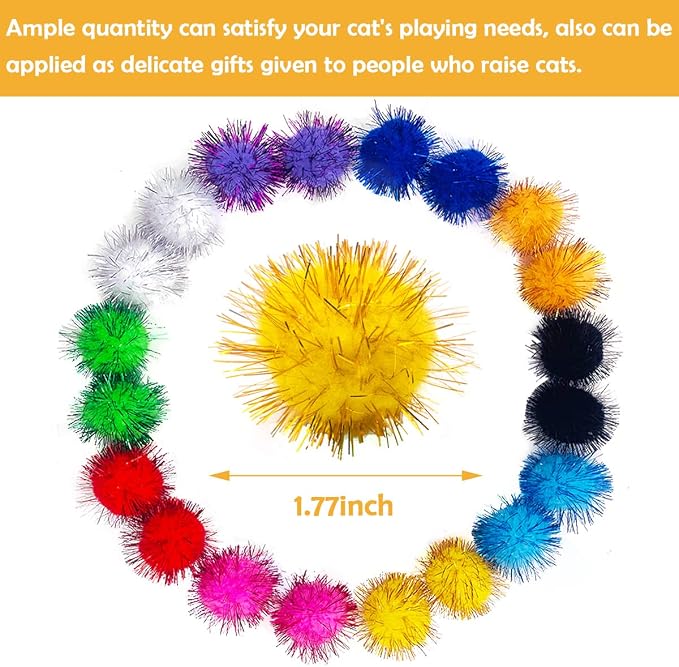 PET SHOW 20 Pack Cat Toys Sparkle Ball 1.77inch for Indoor Cats Kitten
