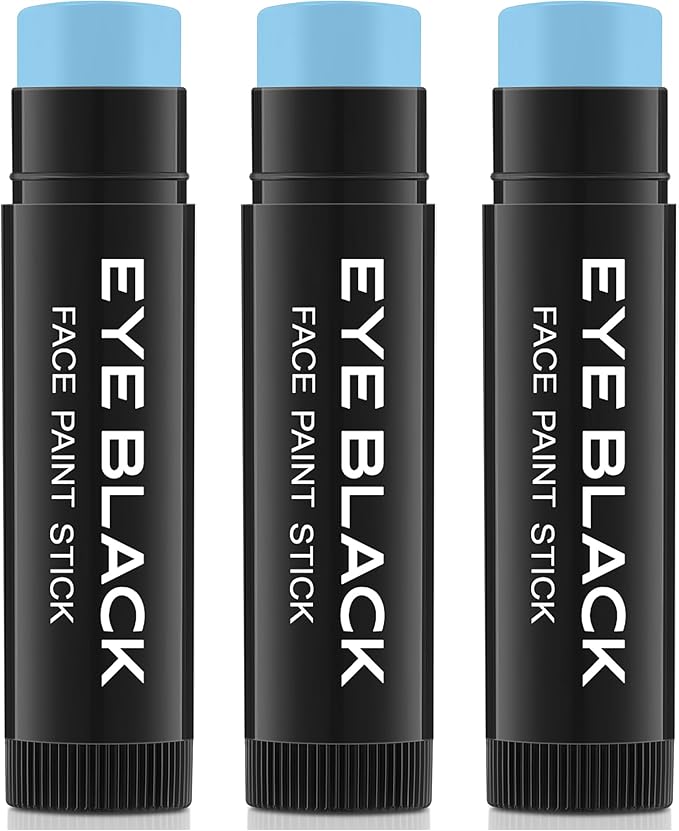 Light Blue Eye Black Stick, 3pcs Anti-Glare Under Eye Sports Grease Stick for Baseball Softball Soccer Lacrosse Hockey Athletes Sports Training, Water-Proof Eye Black Stick for Athletes