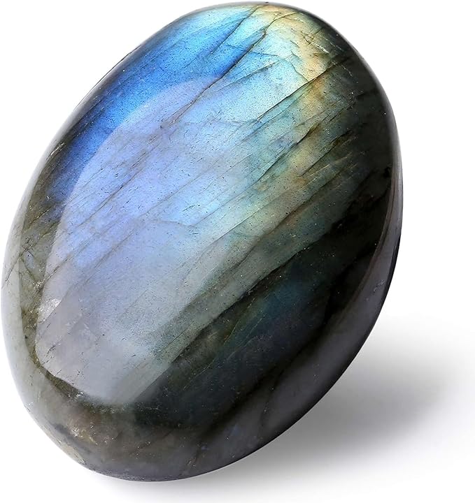 LAIDANLA Labradorite Large Palm Stone Healing Crystals 2.2-2.4" Natural Gemstones Calming Effects Energy Balancing Reiki Polished Irregular Worry Stone Cleansing Protection Crystal Grid Gifts 1PC