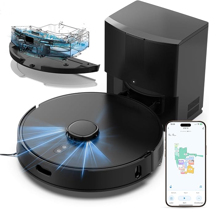 E10+ Robot Vacuum & Mop Combo Self Emptying with 8,000Pa, Robotic Vacuums Cleaner for Pet Hair, LiDAR Navigation, 75-Day Capacity, Carpet Detection, Anti-Tangle, 150-Min Runtime, for Floors, Carpet