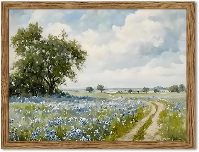 Framed Vintage Canvas Wall Art, Country Landscape Wildflower Field Wall Decor Paintings, Rustic Nature Pictures Prints Home Decor for Living Room Bedroom Bathroom Farmhouse 8x10 inch