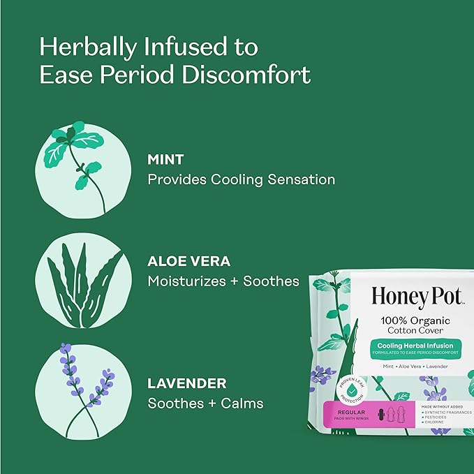 The Honey Pot Company - Herbal Pads for Women - Regular & Everyday Liners Bundle - Infused w/Essential Oils for Cooling Effect & Cotton Cover - Sanitary Pads - Feminine Care