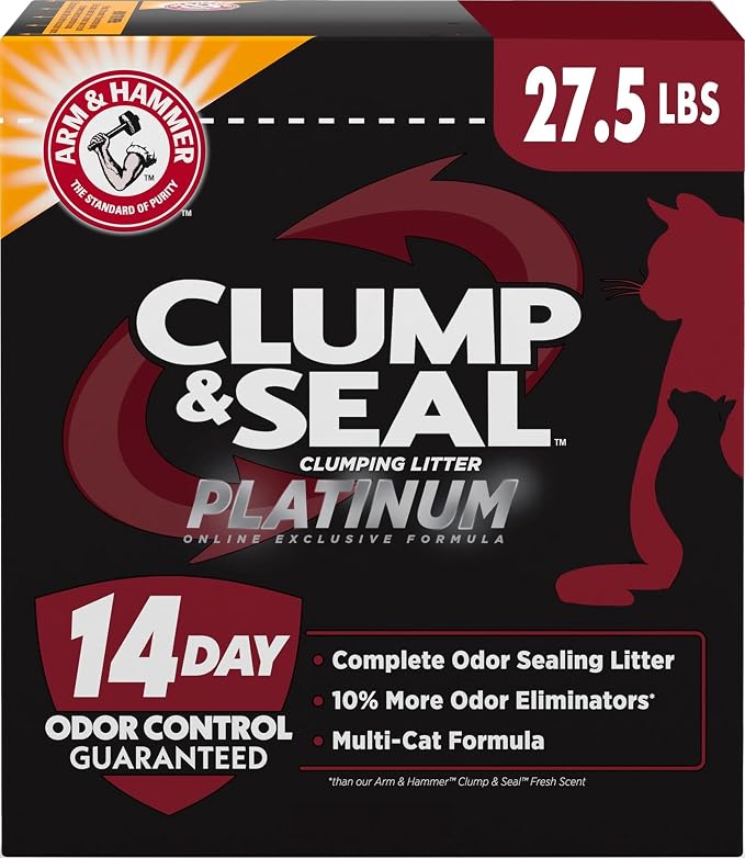 ARM & HAMMER Clump & Seal Platinum Clumping Cat Litter, Exclusive, 27.5 Lbs | Clumping Litter, Rock-Hard Clumps, Baking Soda Odor Eliminators, 14-Day Odor Control