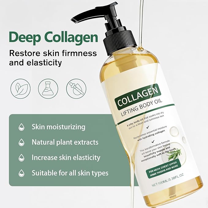 Hydrating Collagen Oil for Body & After Shower - Collagen Lifting Body Oil with Moisturizing Anti Aging Formula, Lightweight Non-Greasy to Smooth Wrinkles & Soften Crepey Skin, 3.8 Fl Oz (1pc)