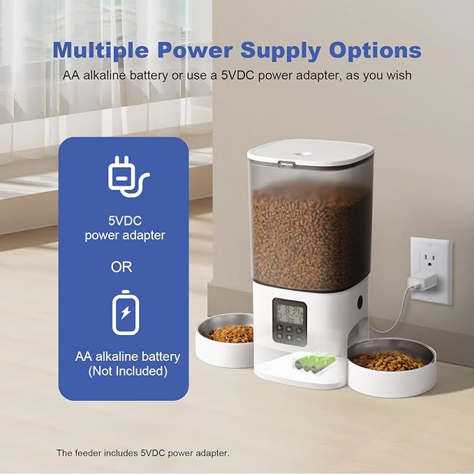 Automatic Cat Feeder, 6L Cat Food Dispenser with 10s Voice Recorder, Pet Feeder up to 8 Meals per Day, Timed Feeder with Dry Food Sealed Ring (White-D-Basic)