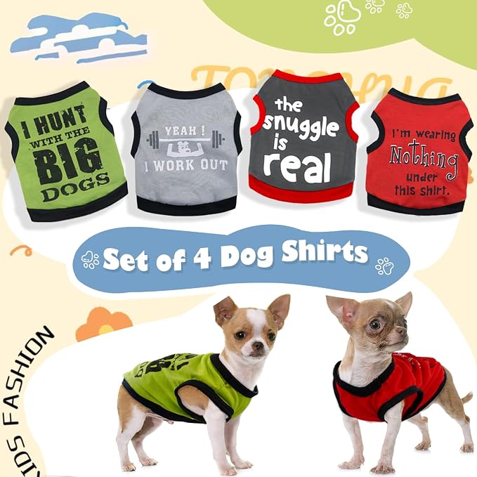 4 Pieces Dog Clothes for Small Dogs Boy Soft Dog Shirts Cute Chihuahua Yorkie Teacup Dog Clothes Pet Puppy Cat Tiny Dog Outfits (X-Small)