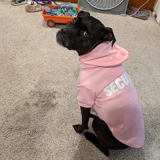 BINGPET Security Dog Hoodie, Pet Sweater Clothes with Leash Hole, Pink | Warm Dog Sweatshirt for Small Medium Large Dogs, All-Season Cold Weather Comfort & Fit, Soft Winter Hooded Pullover Outfit