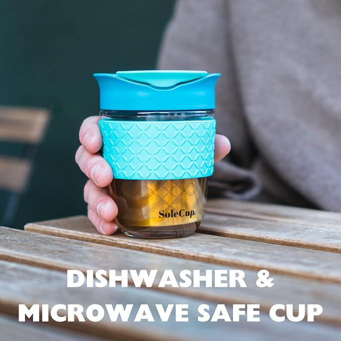 Travel Mug Loose Tea Infuser - Detachable Tea Strainer with Spillproof Lid - BPA-Free Reusable Glass Travel Coffee Cup with Silicone Band (Red, 12oz)