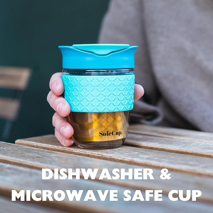 Travel Mug Loose Tea Infuser - Detachable Tea Strainer with Spillproof Lid - BPA-Free Reusable Glass Travel Coffee Cup with Silicone Band (Ice Cream, 12oz)