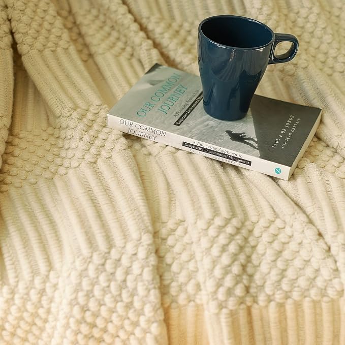 Blagic Soft Knitted Throw Blanket for Couch and Bed,Off White,60"x80" | Lightweight and Cozy,Farmhouse Boho Blanket with Tassel,Decorative for Living Room,Gifts for Adults,All Season Use