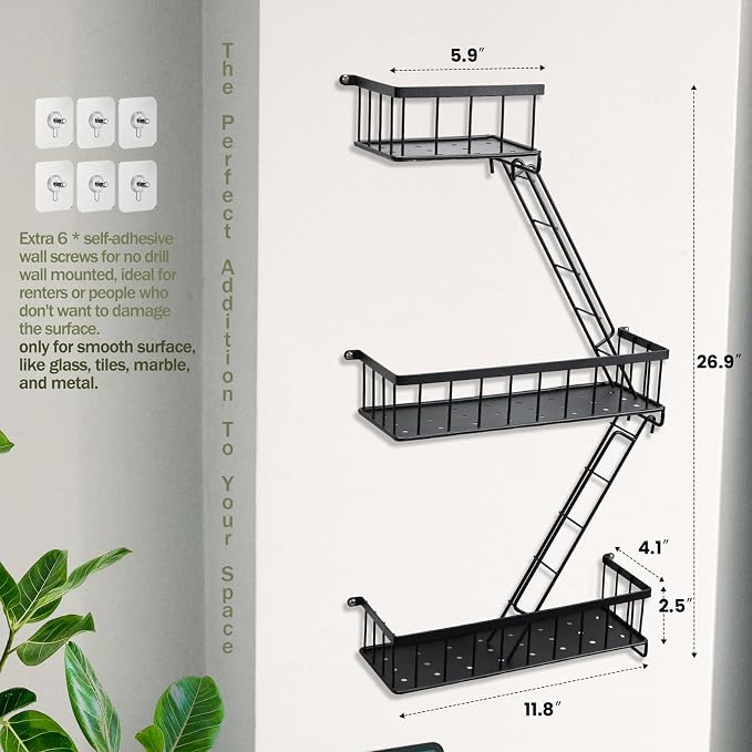 Fire Escape Wall Shelf, Modern City Corner Wall Decorative Action Figure Metal Display with Mini Shelf, Black 2.5 Tier