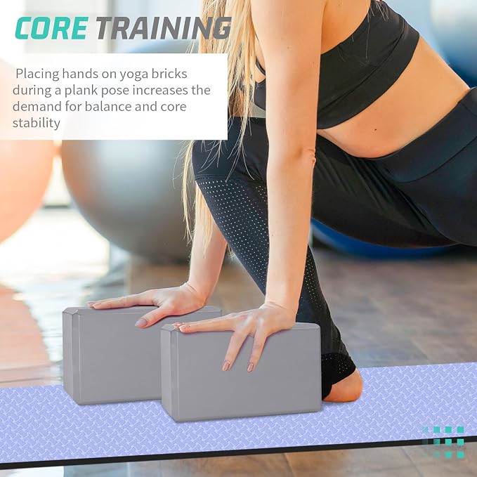 Yoga Blocks 4 Pack - Premium 3x6x9 IN EVA Foam Bricks for Pilates Workout, Stretching, Meditation | Non-slip and Lightweight Yoga Bricks for Flexibility, Balance, Spine Strength
