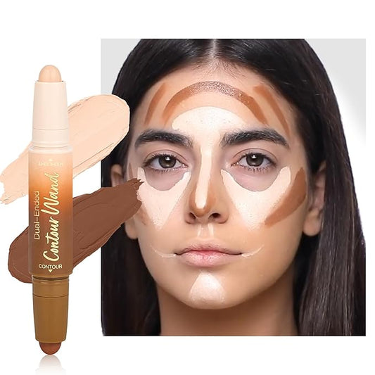 Contour Highlighter Stick，2-in-1 Dual-Ended Cream Bronzer & Highlighter Sticks Pen for Face Body Contouring Makeup- Buildable，Waterproof, Easy to Apply Suitable for Beginners，02Nude + Light Beige