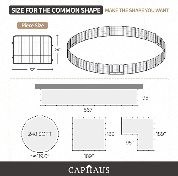 CAPHAUS 24/32/40 Inch Height Bold Metal Foldable Heavy-Duty Pet Playpen with Door, Available in 8/16/24/32 Panels Indoor/Outdoor Portable Kennel, Dog/Animals Exercise Fence Cage for Yard, RV, Camping