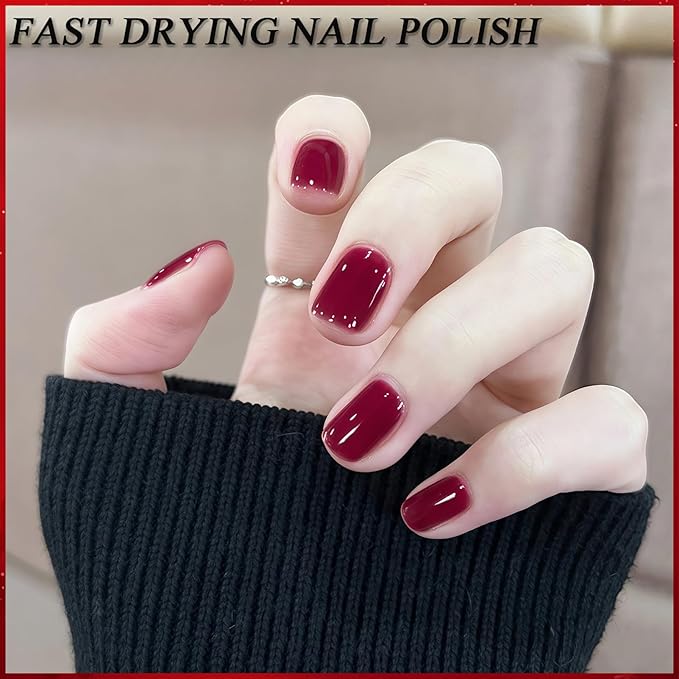 NovaCharm Jelly Red Nail Color, Water Based Quick Dry Polish for Women & Girls, Non Toxic Glossy Cherry Nail Color, Highly Pigmented Wine Red Shade for Beginners, 9 ML