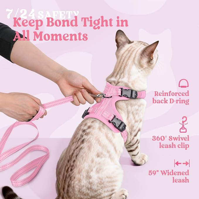 rabbitgoo Cat Harness and Leash, Easy-on with Neck Buckle, Pink