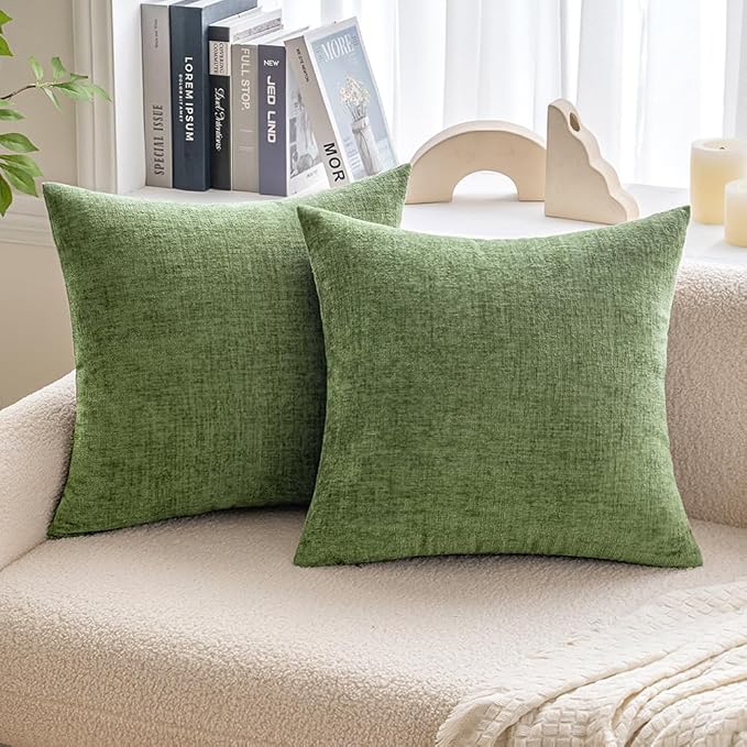 MIULEE Soft Chenille Euro Throw Pillow Covers Sage Green 22x22 Pack of 2 | Modern Home Decor, Classic Decorative Pillows, Solid Dyed Cases, Boho Couch Cushion Covers for Sofa Bed Living Room