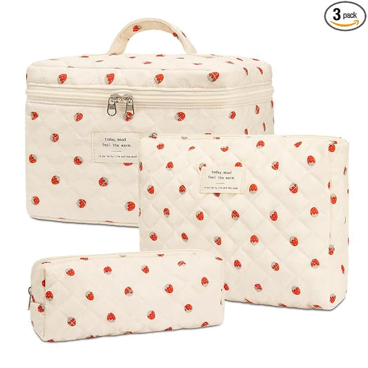 honitty Makeup Bag,Quilted Cosmetic Bags,Large Floral Make Up Organize bag,Makeup Bag Set for Women,Flower Travel Toiletry Bag
