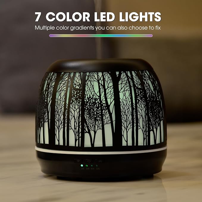 Large Essential Oil Aromatherapy Diffuser for Home Bedroom Metal Hollow Decorative Room Ultrasonic Air Scent Mist Aroma Diffuser 500ML Defusers -Black