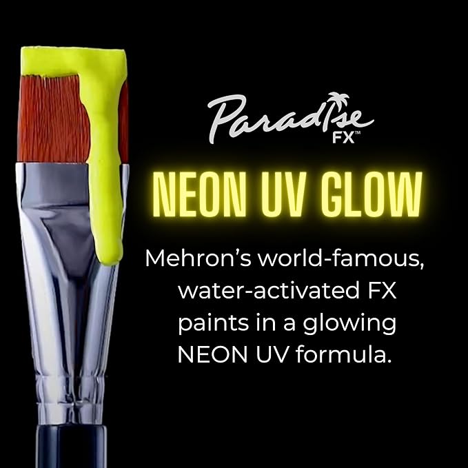 Mehron Paradise FX UV Neon Glow – Stardust – Neon Yellow/Yellow UV 0.25 oz | Pro Water-Activated Shimmer Paint for Raves, Costumes, SFX, Halloween, Stage, Screen, Theater & Cosplay