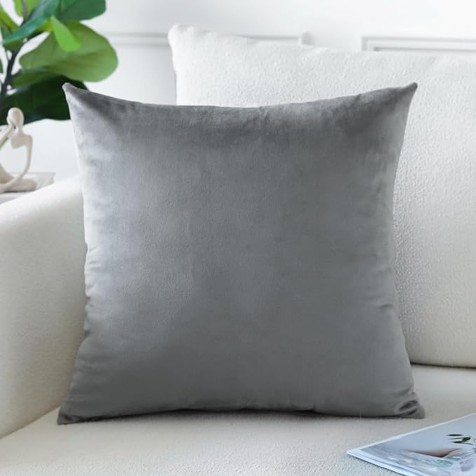 Artscope Luxury Velvet Pillow Covers Decorative Square Pillowcases Soft Solid Cushion Cases for Couch Sofa Bedroom Home Decor 18x18 Inch Graphite Grey