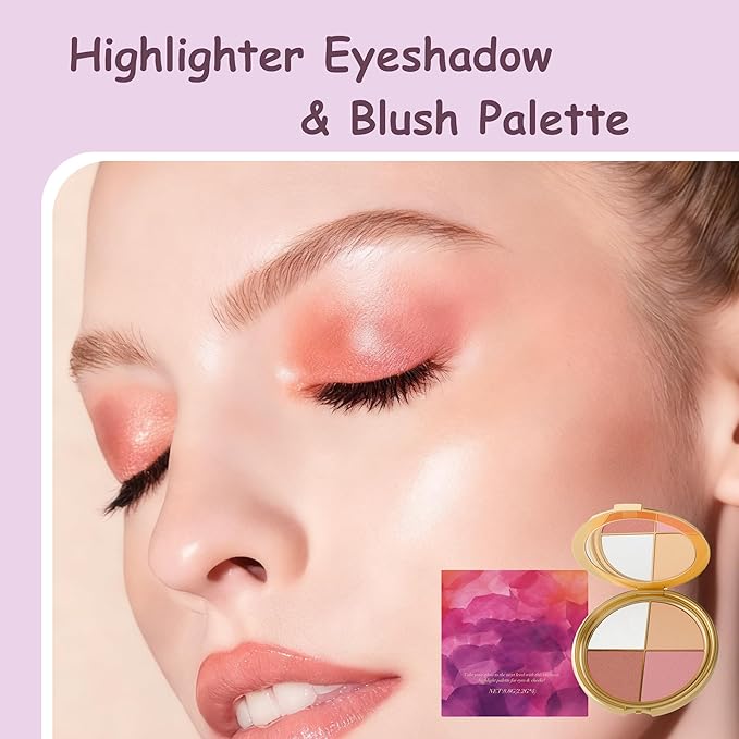 Eye & Cheek Palette，Glow Wardrobe Palette，Highlighting Eye & Cheek Palette，Eyeshadow and Highlighter Makeup，Makeup Palettes Contour Kit，Rich Glow Shades for Eyeshadow & Cheek Highlight