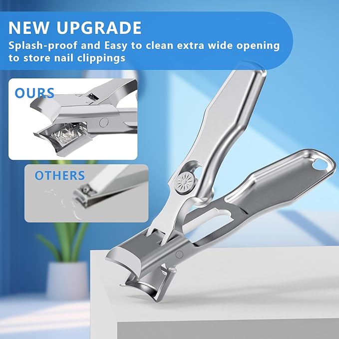 Nail Clippers for Men Thick Nails,INXEN Wide Jaw Opening No Splash Fingernail Clipper with Catcher,German Toe Nail Clippers for Thick Nails for Seniors, Stainless Steel Nail Cutter for Adult