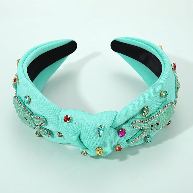 mokkia Easter Headbands Beaded Rabbit Bunny Headband for Women Pink Spring Knotted Headband Easter Hair Accessories Gifts