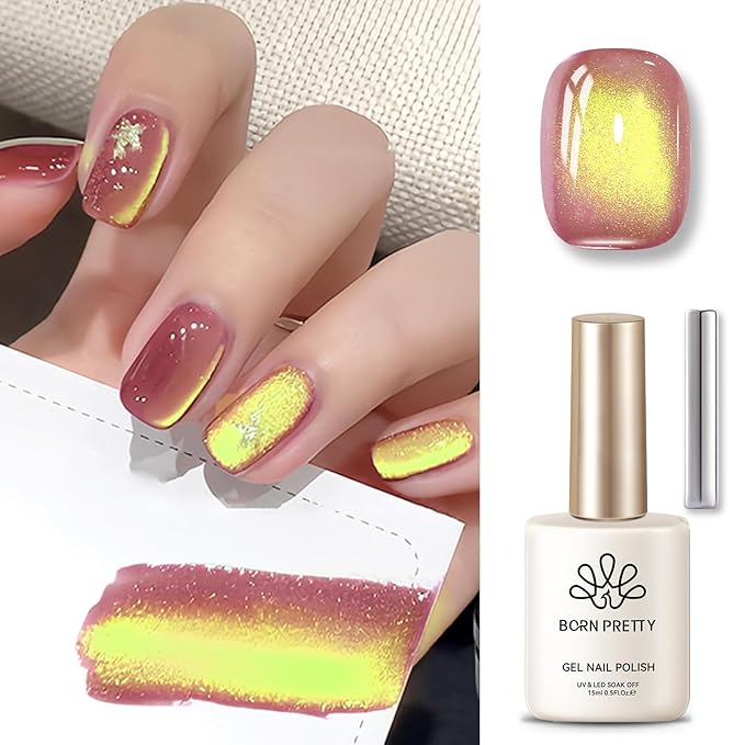 BORN PRETTY Cat Magnetic Eye Gel Nail Polish,Gradient from Yellow to Purple Magnetic Gel Polish Passion Fruit Cat Magnetic Eye Gel Manicure Nail Art DIY 15ml