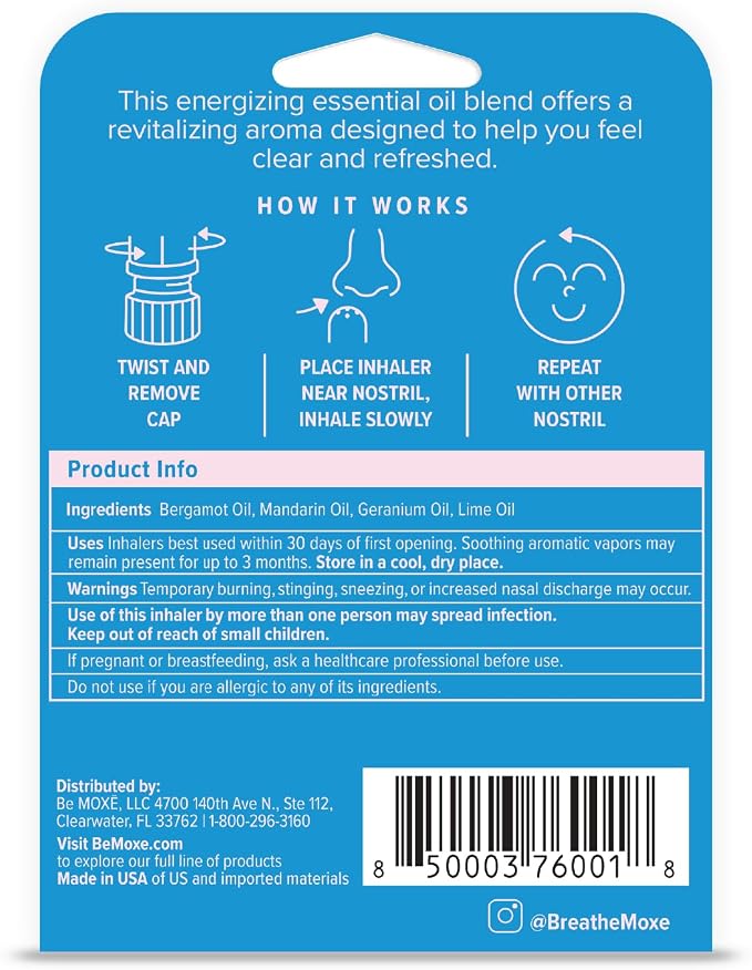 MOXE Peace Nasal Inhaler, Calming Essential Oil Blend, Helps Relaxation and Meditation, Soothing Fragrance, Bergamot, Mandarin, Geranium, Lime, Made in USA (1 Pack)