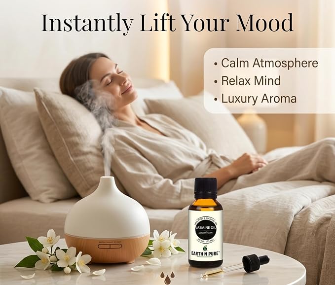 Earth N Pure Jasmine Essential Oil | 100% Pure, Natural & Undiluted | Steam Distilled | Relaxation, Radiant Skin & Nourished Hair | 30ml