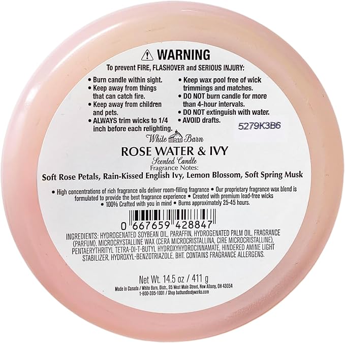 Bath & Body Works Rose Water & Ivy 3-Wick Candle with a Creamy Rose Bar Soap