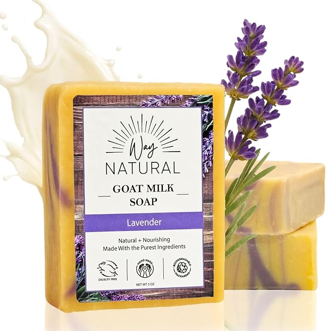 French Lavender Soap Bars (3 Pack) - Goat Milk Soap for Men & Women - Natural, Handmade w/Real Milk - Dry Skin, Hands/Body - Premium, Gentle, No Dyes - (Large, 5oz)