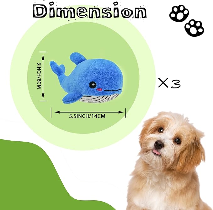 Dog Hide and Seek Toys Puppy Chew Squeaky Toys Plush Mushroom&Bamboo&Shell Hideout Stuffing with Squeakers Animals (3Pcs Squeaky Whale Blue)