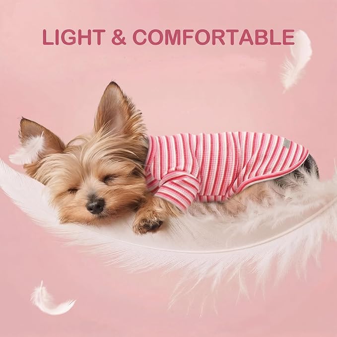 Soft Dog Shirt for Small Medium Dogs, Breathable Pet Clothes for Puppy Girl Boy, Stretchy Cotton Dog Tshirts, Fits Beagles, Dachshund, Bichon, Green Stripe-L