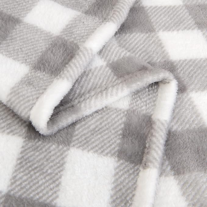 BEDELITE Plaid Fleece Twin Blanket, Grey & White Buffalo 60x80 Inches | 100% Polyester Microfibe, Soft Cozy, Lightweight Warm, Classic Buffalo Plaid, Room Decor, Machine Washable, for Couch Bed