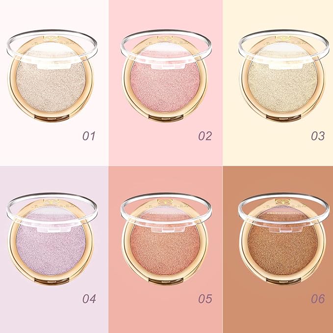YOUNG VISION Pressed Powder Highlighter, Baked Natural Glow Contour Powder & Face Highligher, Cruelty-Free, Shimmer Highlighting Makeup for Face, Eye, Eyeshadow, Body, Skin (Gold)