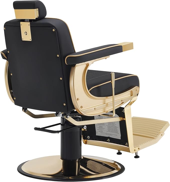 BarberPub Classic Barber Chair, 660Lbs Heavy-Duty Hydraulic Pump, Professional Reclining Salon Chair for Hair Stylist, Gold&Black, Barbershop, Salon&Spa Equipment for Adult 8334 (Black) (Black&Gold)