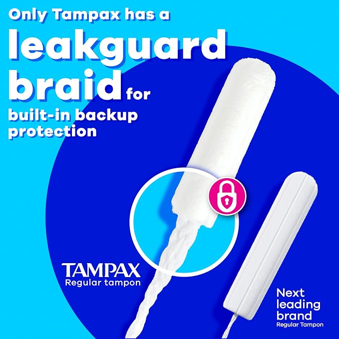 Tampax Pearl Tampons, with LeakGuard Braid, Super Plus Absorbency, Up to 100% Leak and Odor Free Protection, Unscented, 36 Count