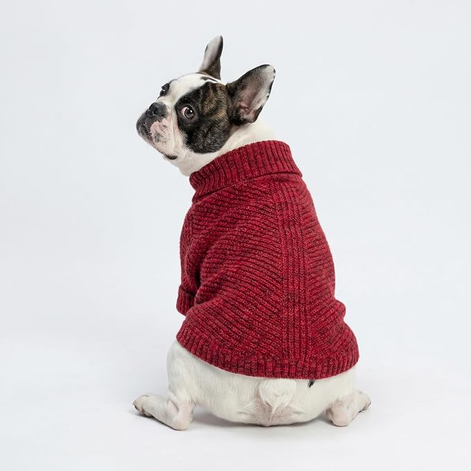 Fitwarm Knitted Turtleneck Dog Sweater, Thermal Dog Winter Clothes for Small Dogs Boy Girl, Holiday Pet Outfit, Heather Dark Red, Large