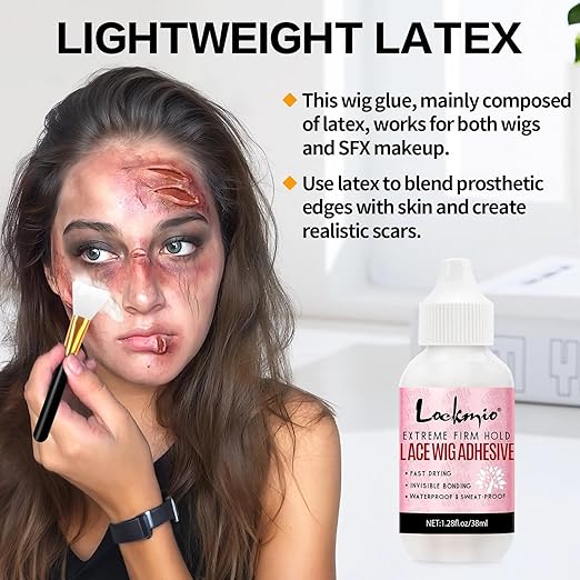 WOZUTUNT Spirit Gum Adhesive and Remover Kit with Bonus Liquid Latex - 15ml Professional Cosmetic Glue for Face, Skin, Body & SFX Makeup | Strong Hold for Bald Caps, Prosthetics, Cosplay Wig