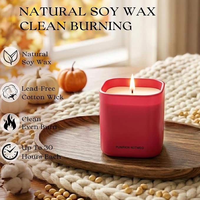 Scented Candle Gift Set for Women,3 Pack 4.2oz Natural Soy Wax Candles, Apple Cinnamon, Pumpkin Nutmeg & Cedarwood Amber, Long Lasting Aromatherapy Candles for Home, Birthday Holiday Gifts