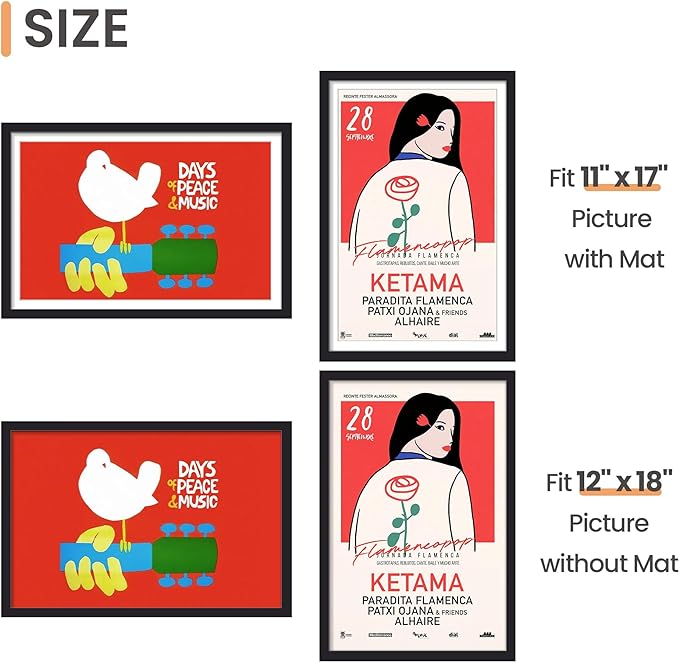upsimples 12x18 Picture Frame, Gallery Wall Frames Set of 5, Black | Poster Frame Collage Wall Decor, 11x17 Picture Frame with Mat for Family, Baby, Hallway, Christmas