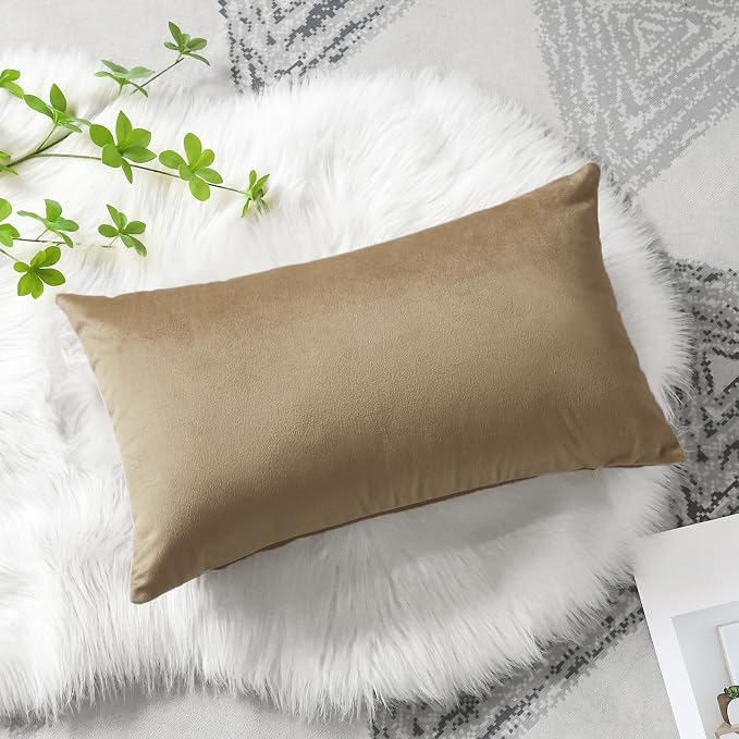 Artscope Luxury Velvet Pillow Covers Decorative Rectangle Pillowcases Soft Solid Cushion Cases for Couch Sofa Bedroom Car Decor 12x20 Inch Golden Brown