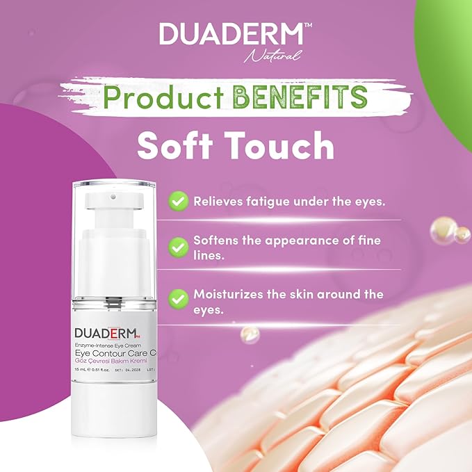 DUADERM Enzyme-Intense Eye Cream, Anti-Aging Eye Contour Cream for Wrinkles, Puffiness & Dark Circles, 0.5 fl oz (15 mL)